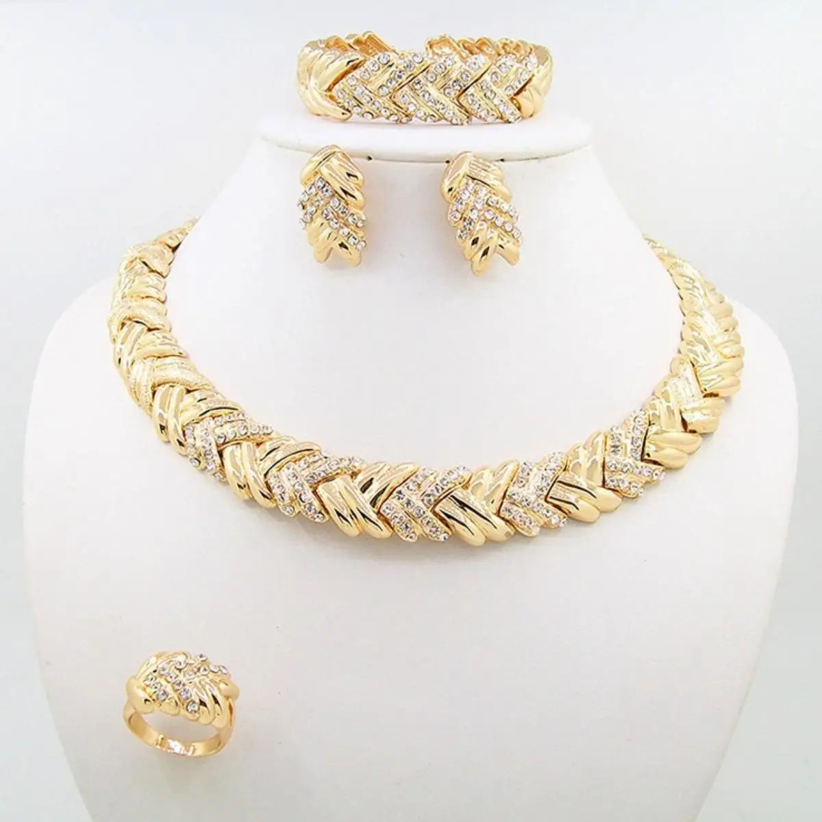 Women’s Crystal Jewelry Set | 18K Gold Plated Rhinestone Necklace & Earrings