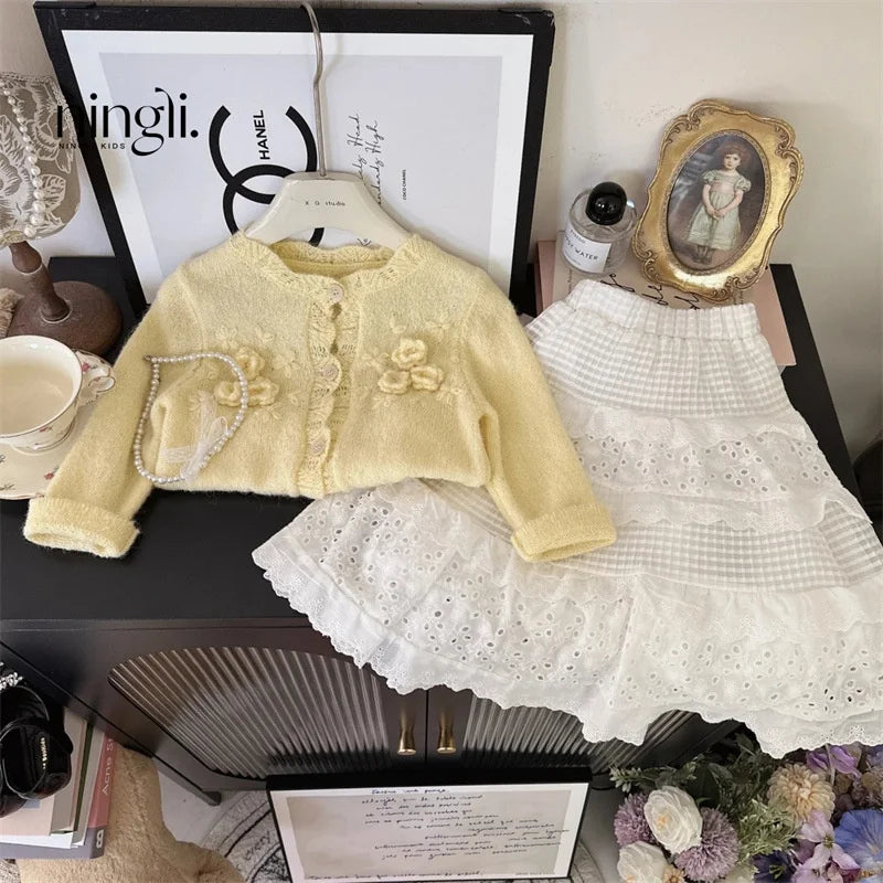 Girls’ Lace Layered Skirt Dress | Spring Toddler White Long Dress 2-8Y