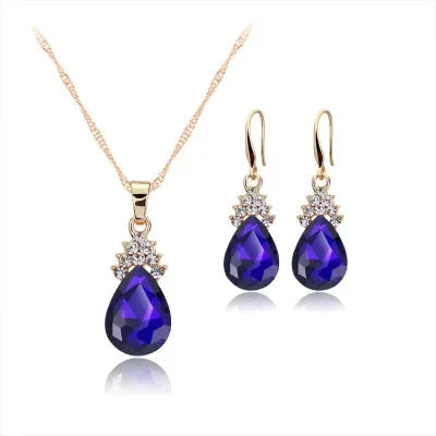 3pcs Gold Jewelry Set | Crystal Bridal Necklace & Earrings Set