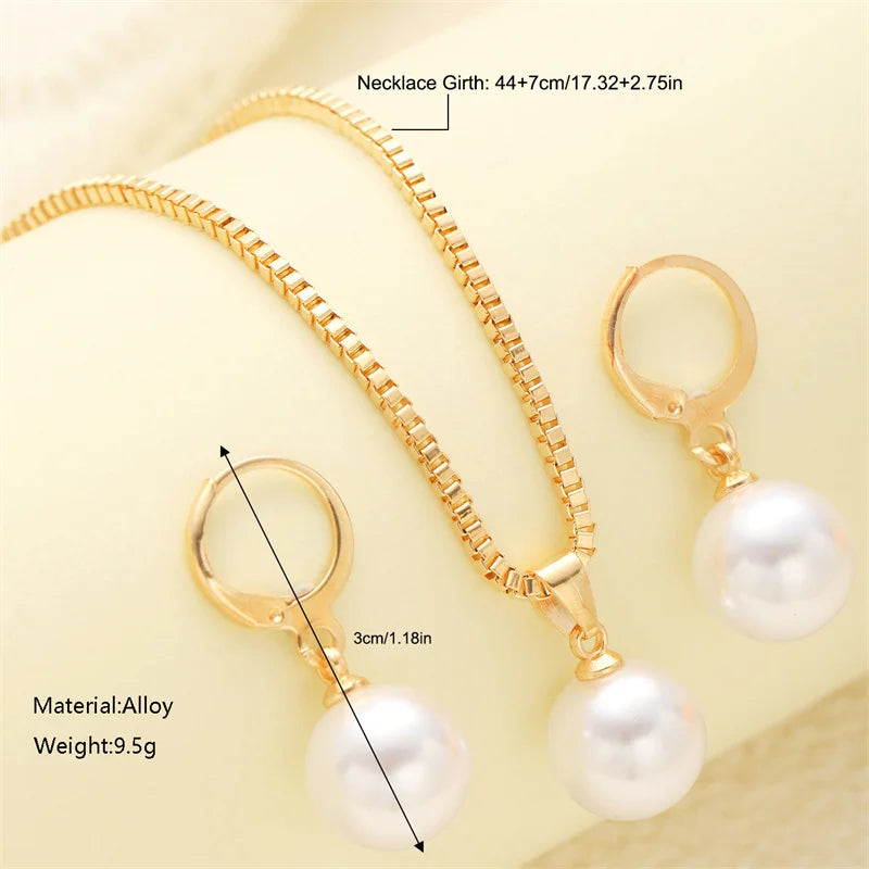 3-Pcs Round Pearl Jewelry Set | Earrings & Pendant Necklace