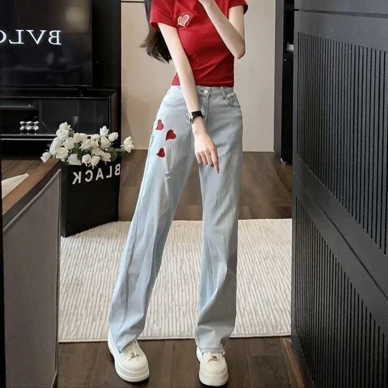 High Waist Straight Leg Jeans | Women’s Korean Fashion