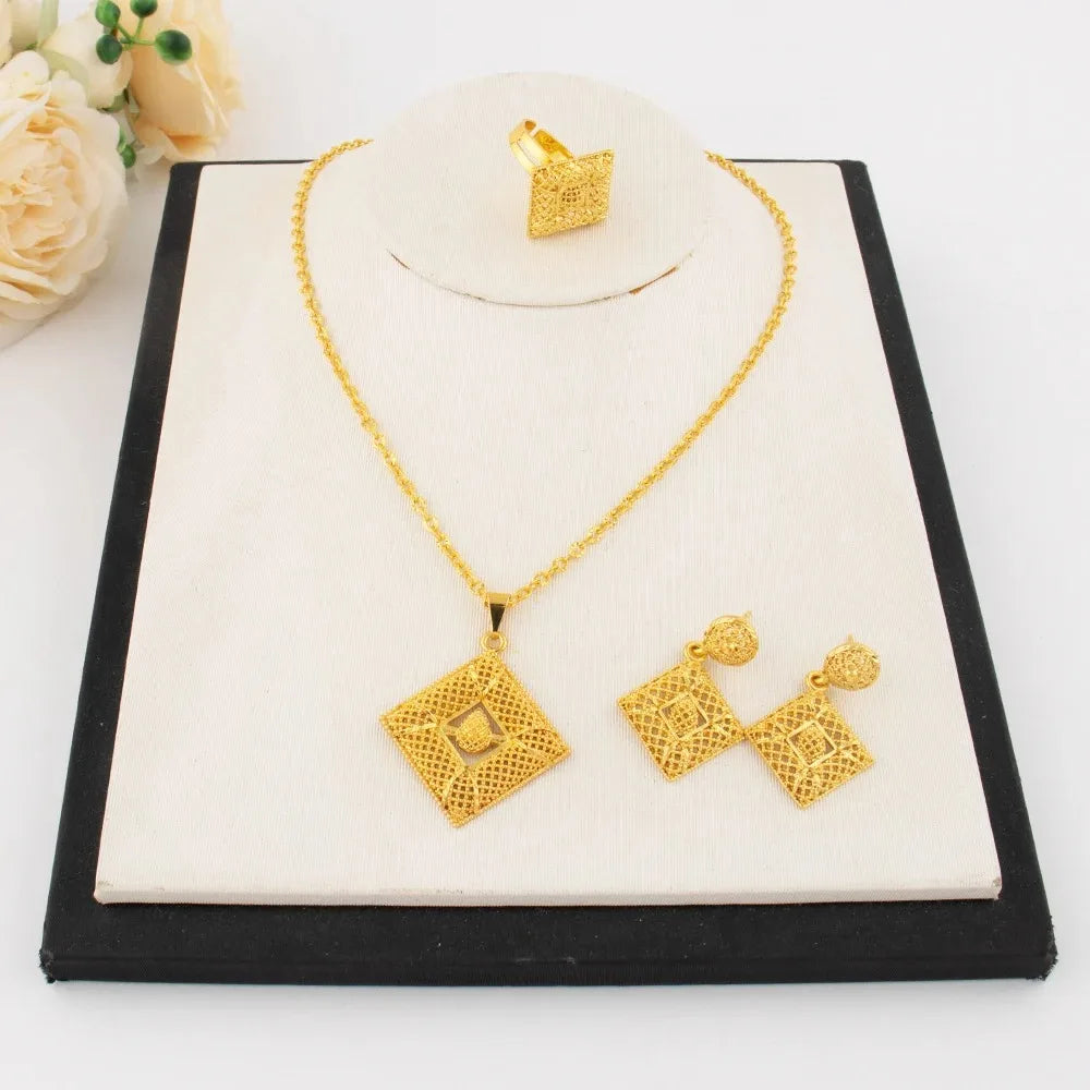 Luxury 18K Gold Plated Jewelry Set | Italian Bride Necklace & Earrings