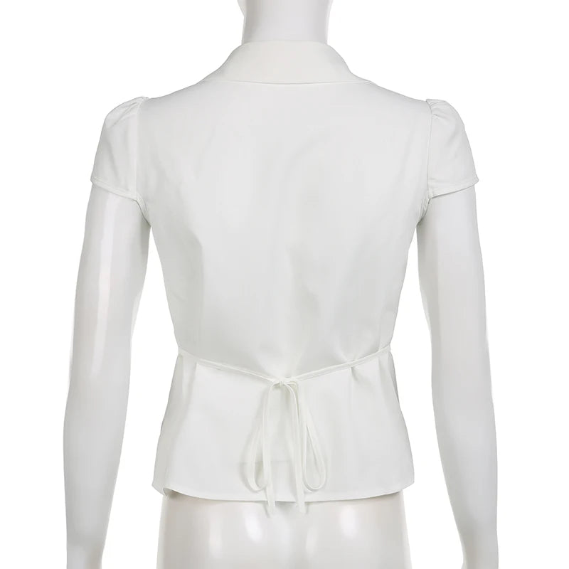 Vintage White Crop Top | CIBBAR Y2K Korean Streetwear