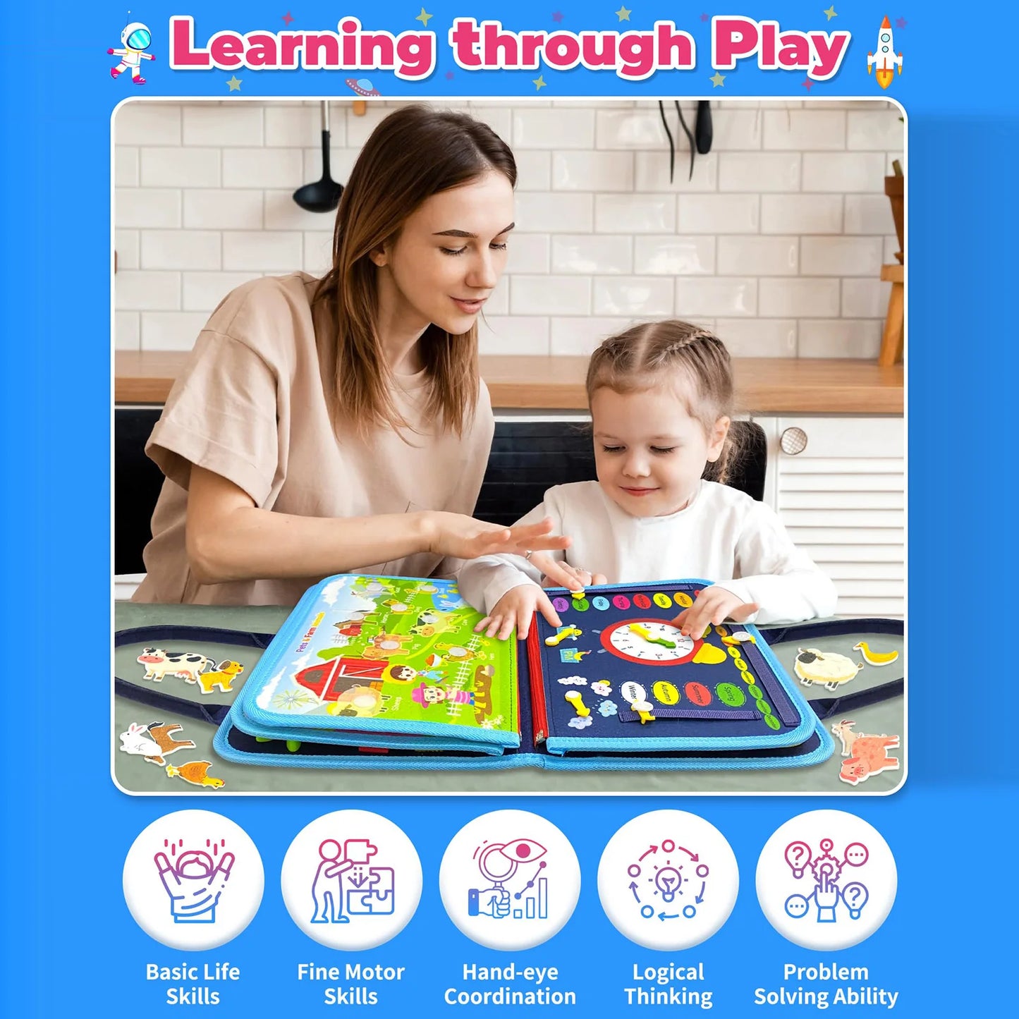 Busy Board Montessori Sensory Toy | Educational Toddler Travel Activity