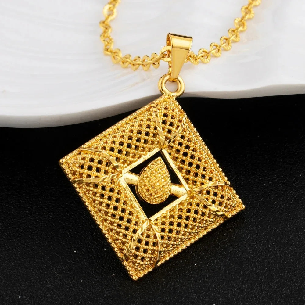 Luxury 18K Gold Plated Jewelry Set | Italian Bride Necklace & Earrings