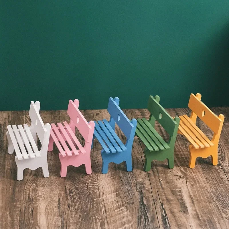 Mini Bench Miniature Fairy Garden Figurines DIY Craft Micro Landscape Dollhouse Wood Statue Home Decoration Sculptures Garten