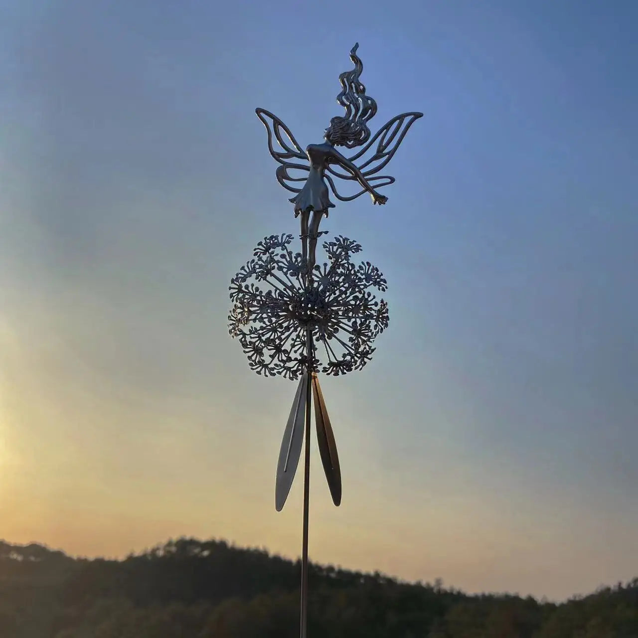 Metal Fairy Wings Garden Statues, Garden Accessories, Dandelions, Metal Elf, Decoration, Lawn, Landscape Sculpture
