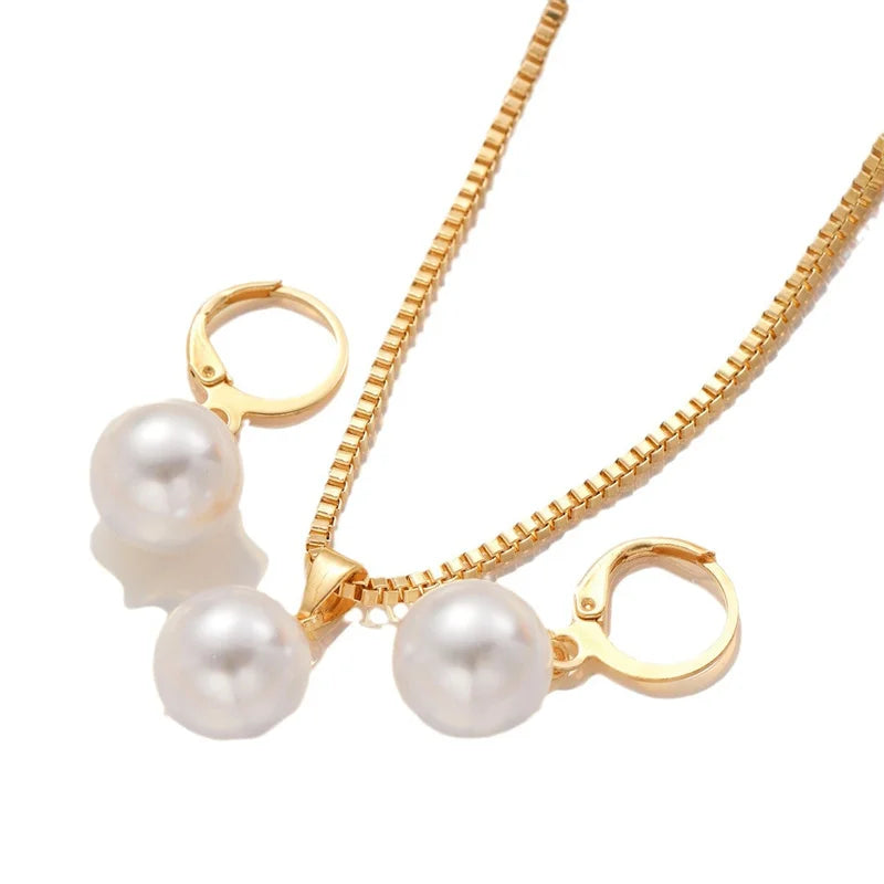 3-Pcs Round Pearl Jewelry Set | Earrings & Pendant Necklace