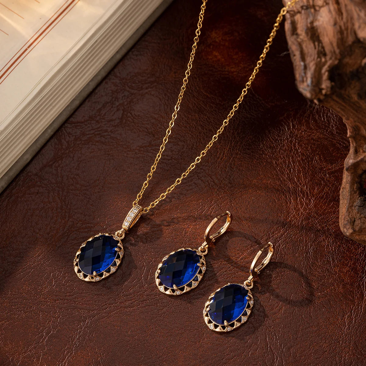 Gold Plated Copper Jewelry Set | Blue Zirconia Accent Accessories