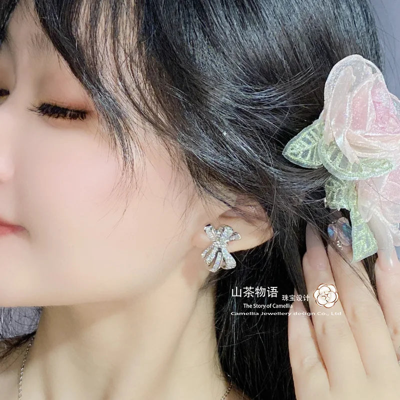 Luxury Geometric Jewelry Set | Bow Necklace & Earrings for Women