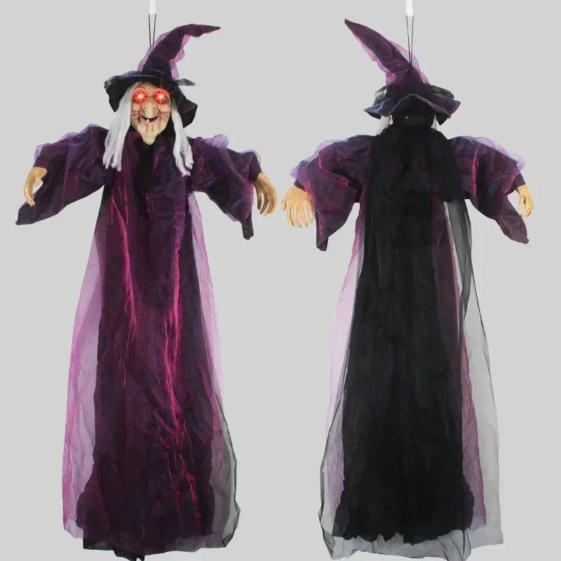 Hanging Witch Skeleton Decor | Scary Prop with Sound & Glowing Red Eyes