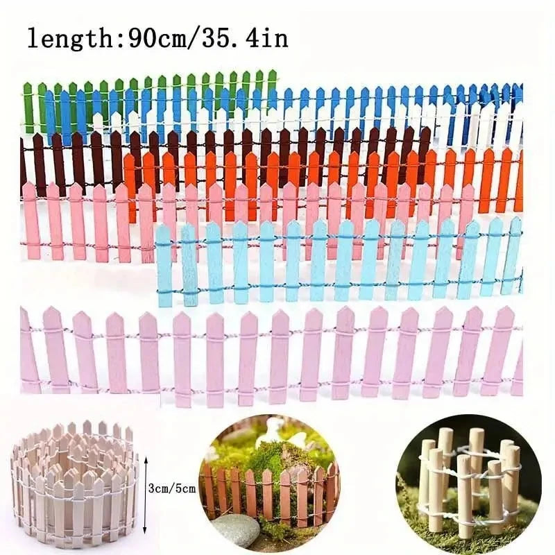 Fairy Garden Mini Fence, 35.5 Inch Wooden Miniature Picket Fence Border Decoration, Suitable For DIY Bonsai, Succulents, Flower