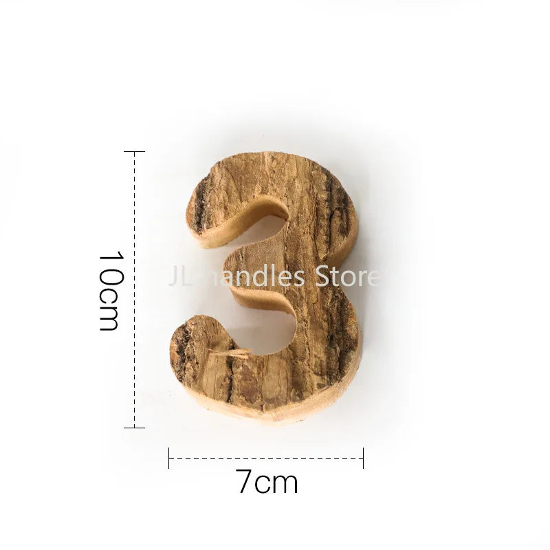 Wooden number '3' with dimensions on a white background