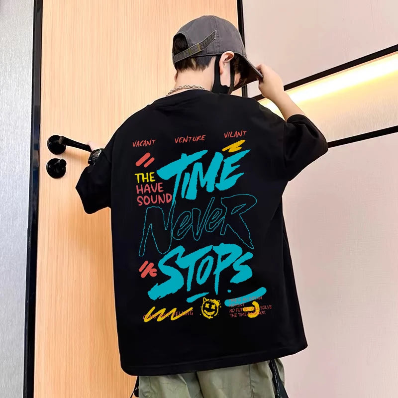 2025 Korean Kids Hip Hop T-Shirts | Boys Loose Cotton Short Sleeve Tees