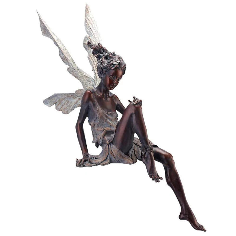 Flower Fairy Resin Statue Decoration Outdoor Garden Angel Girl Sitting Figurines Sculpture Craft Landscaping Yard Art Ornament