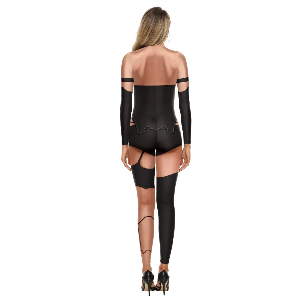 Bat Motif 3D Bodysuit | Long Sleeve Slim Jumpsuit