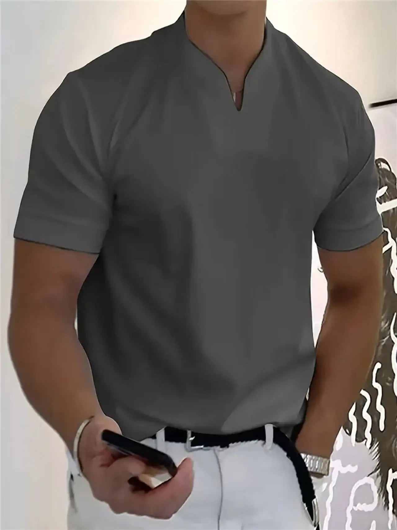 Men’s V-Neck Slim Fit T-Shirt | Summer Cotton Gym