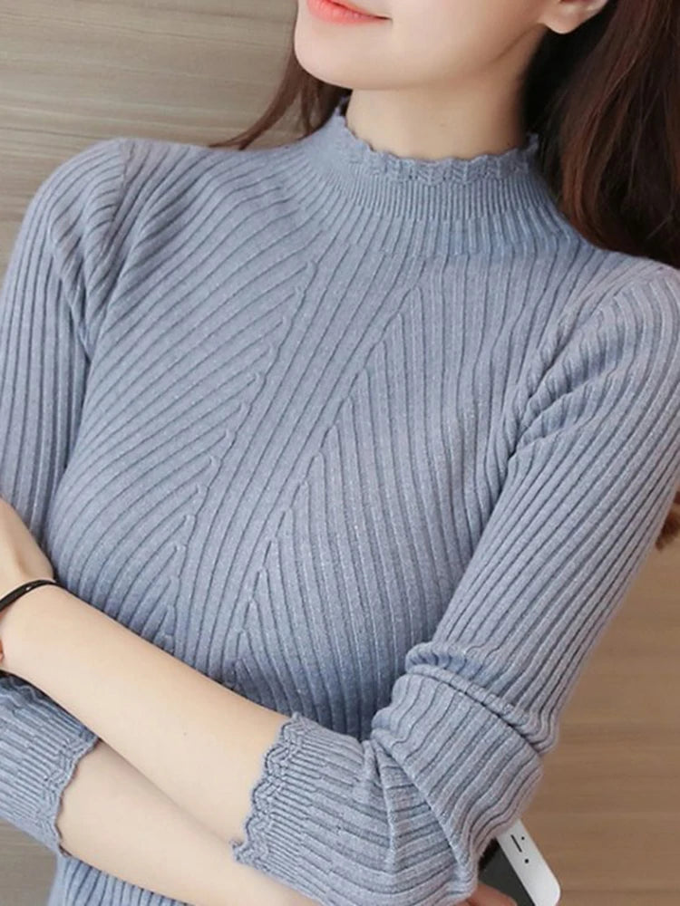 Women’s Mock Neck Ruffle Sweater | Autumn Winter 2025