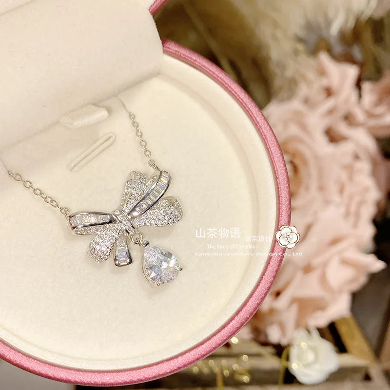 Luxury Geometric Jewelry Set | Bow Necklace & Earrings for Women