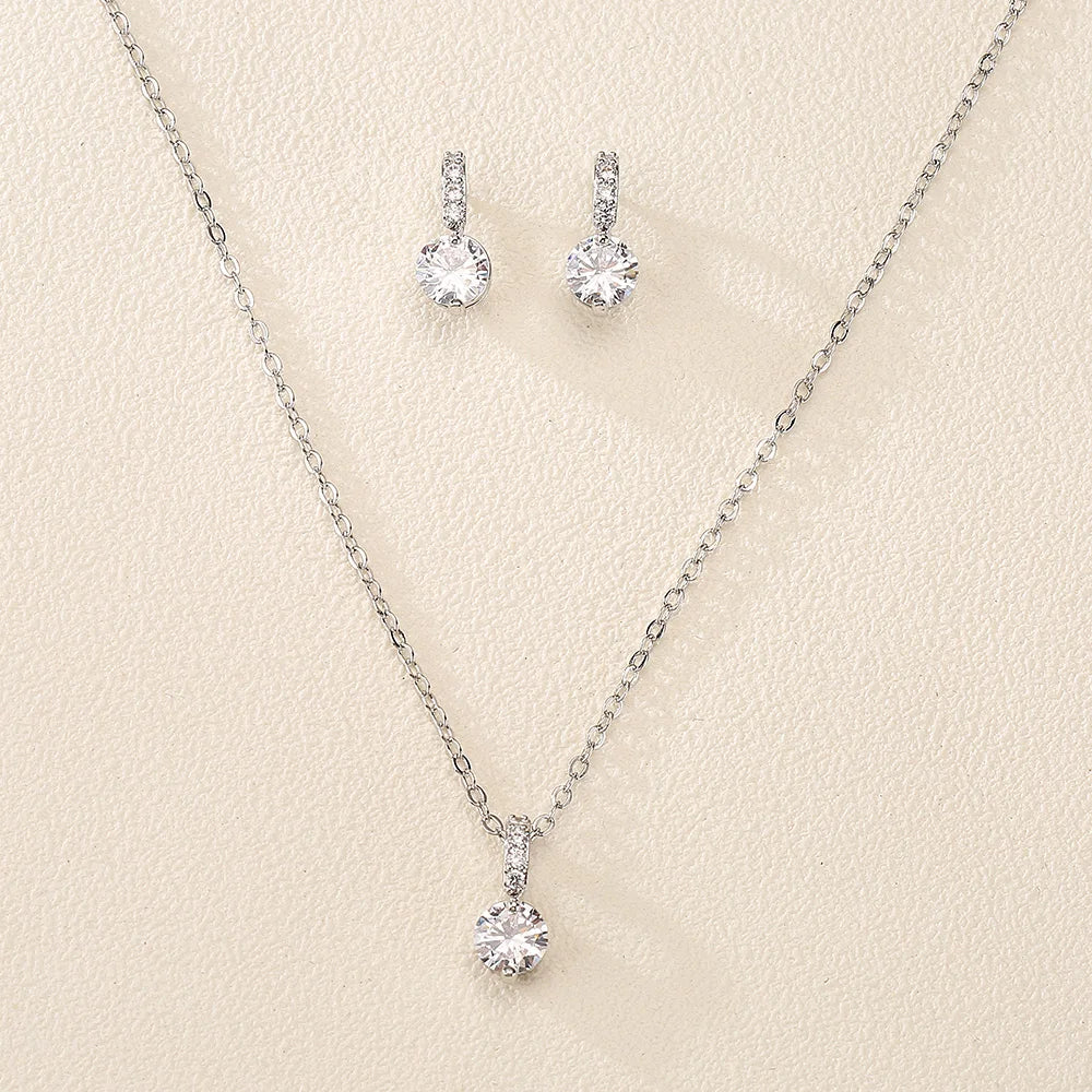 Elegant Bridal Jewelry Set | Clear Crystal Zirconia Necklace & Earrings