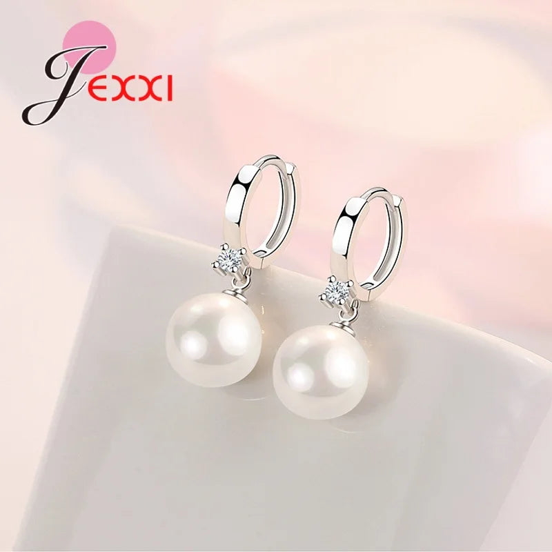 925 Sterling Silver Jewelry Set | Polished Pearl Earrings & Necklace