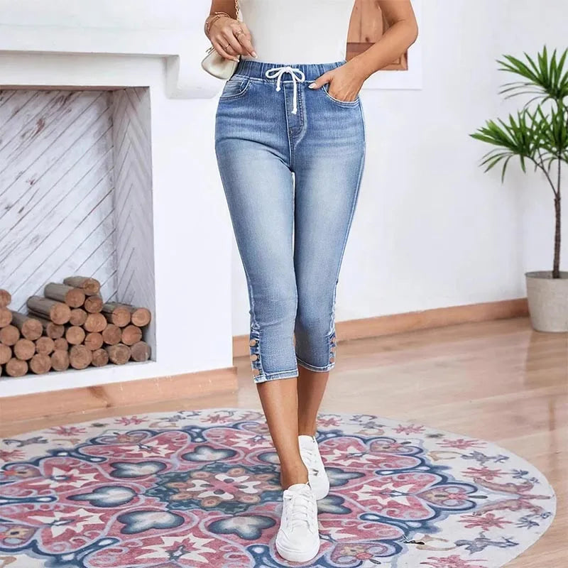 Pale Blue Cropped Mom Jeans | Women’s High Waist Denim