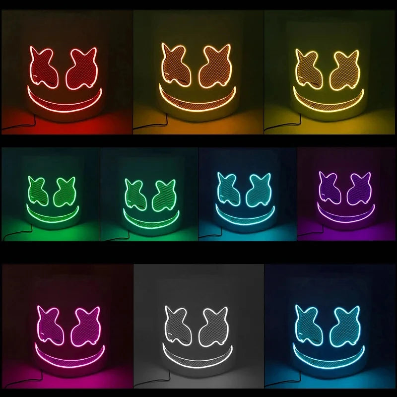 Full Face LED Neon Mask | Light-Up Marshmallow DJ Cosplay Mask