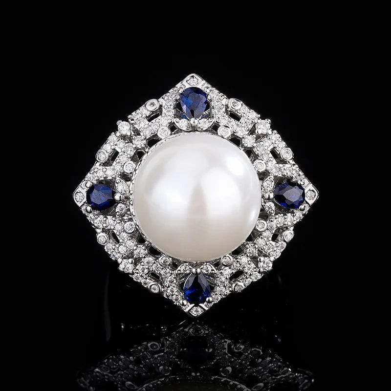 S925 Silver & 18K Gold Platinum Pearl Jewelry Set | Korean Sapphire