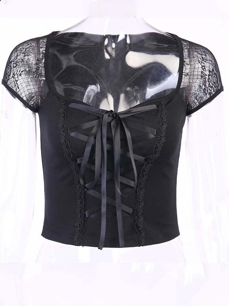 Gothic Vintage Lace Tee | Women’s Bodycon Mesh Top
