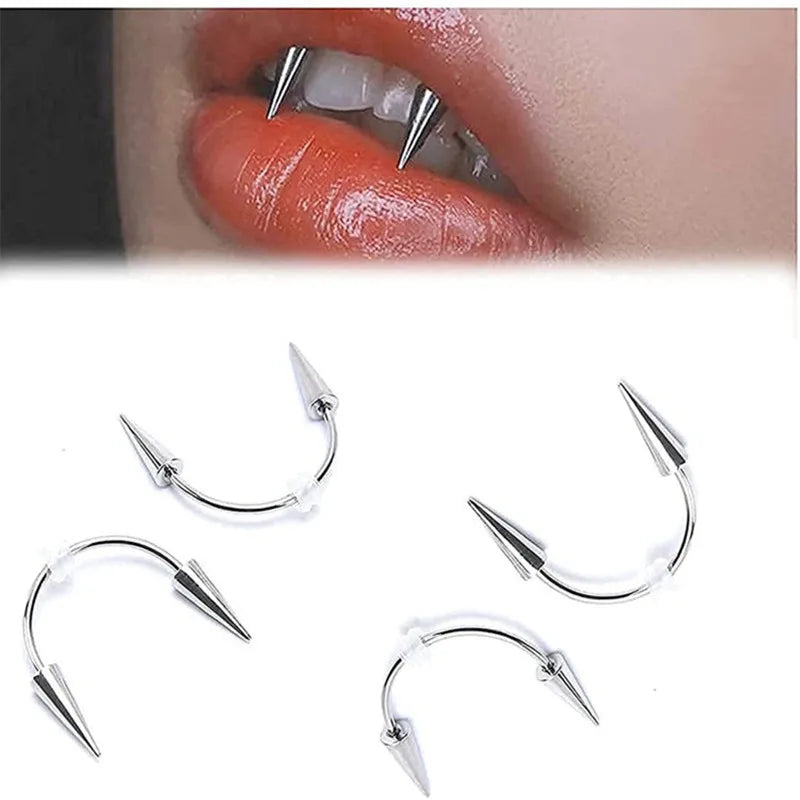 Vampire Teeth Lip Hoop Grillz | Rusty Stainless Steel Piercing Prop