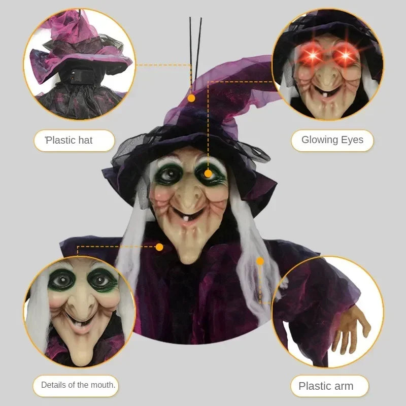 Hanging Witch Skeleton Decor | Scary Prop with Sound & Glowing Red Eyes