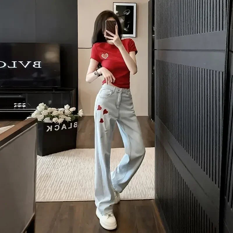High Waist Straight Leg Jeans | Women’s Korean Fashion
