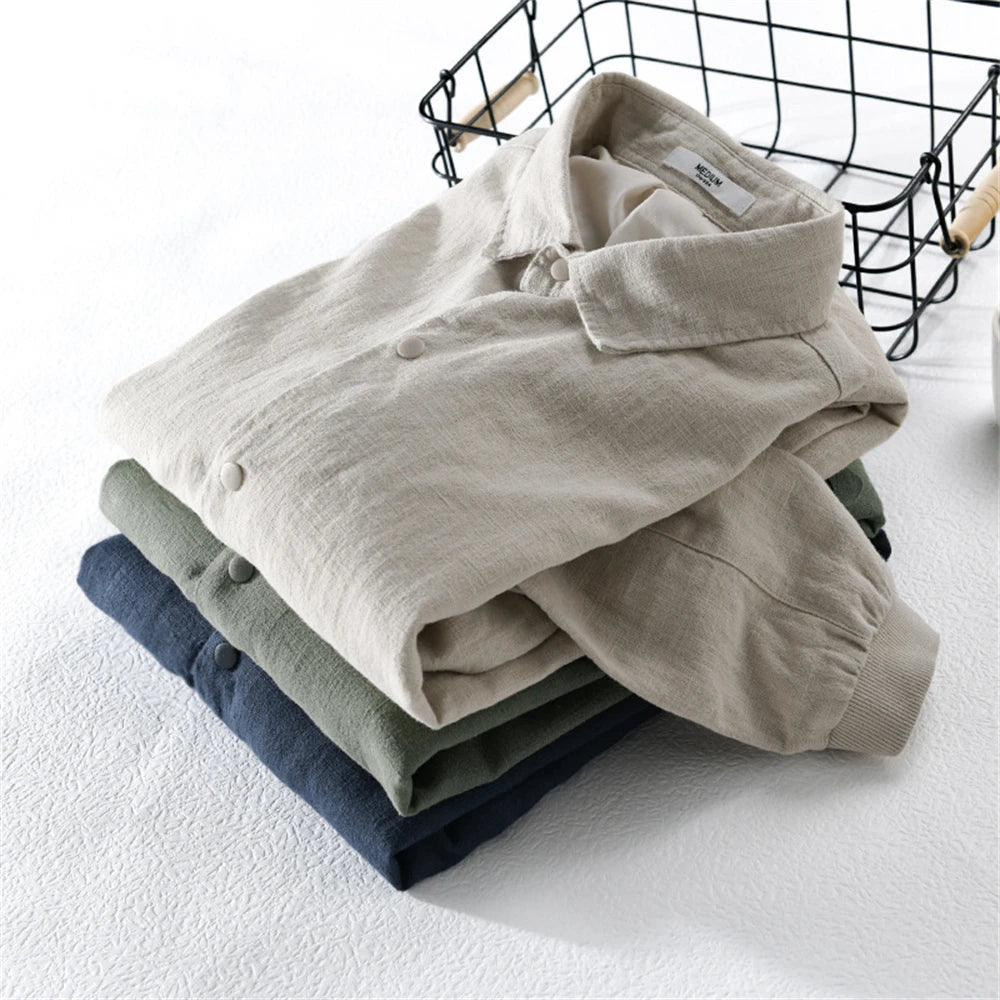 Men’s Fashion Linen Jacket Spring Autumn Casual Solid Coat