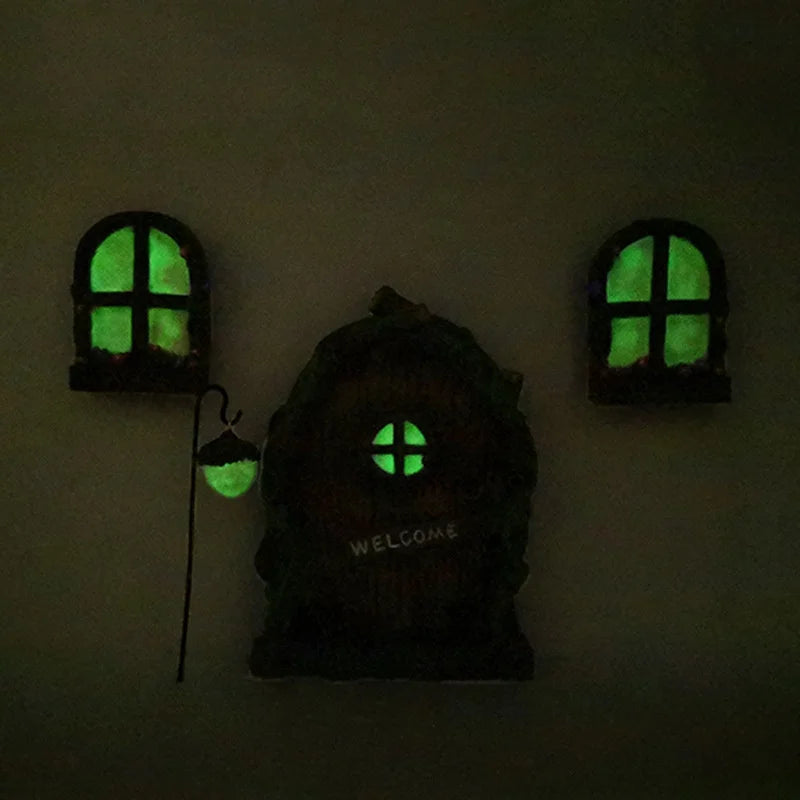 Fairy Gnome Window Door Set Miniature Pendant Creative Elf Home Yard Art Garden Decoration Outdoor Decoration Fairy Garden