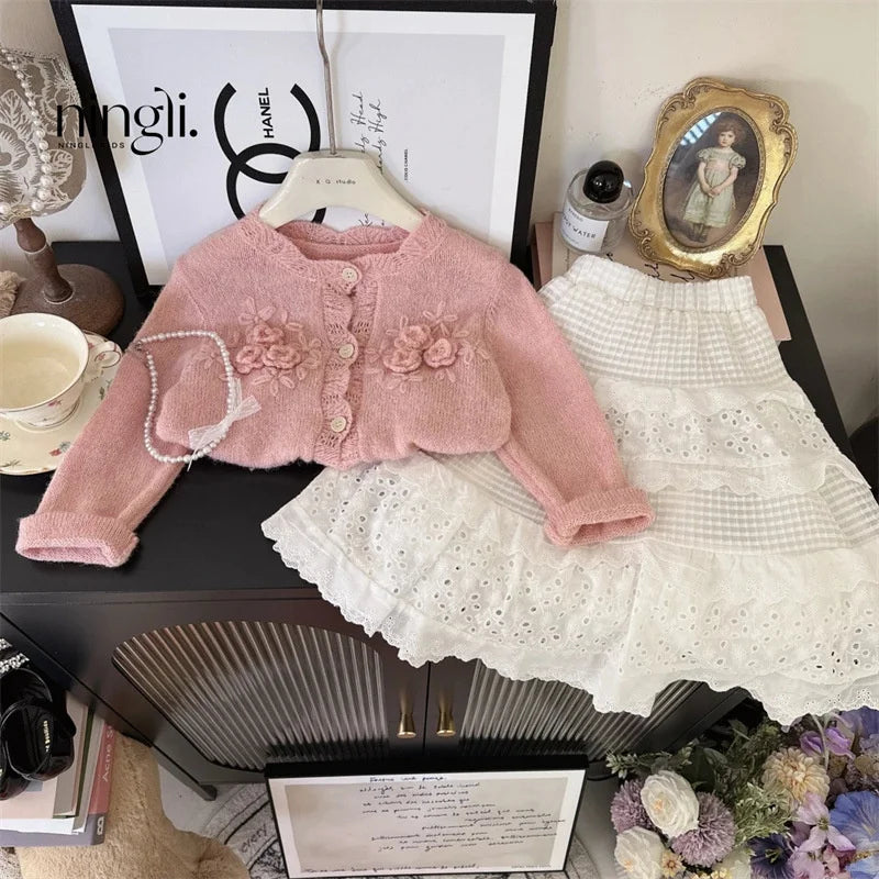 Girls’ Lace Layered Skirt Dress | Spring Toddler White Long Dress 2-8Y