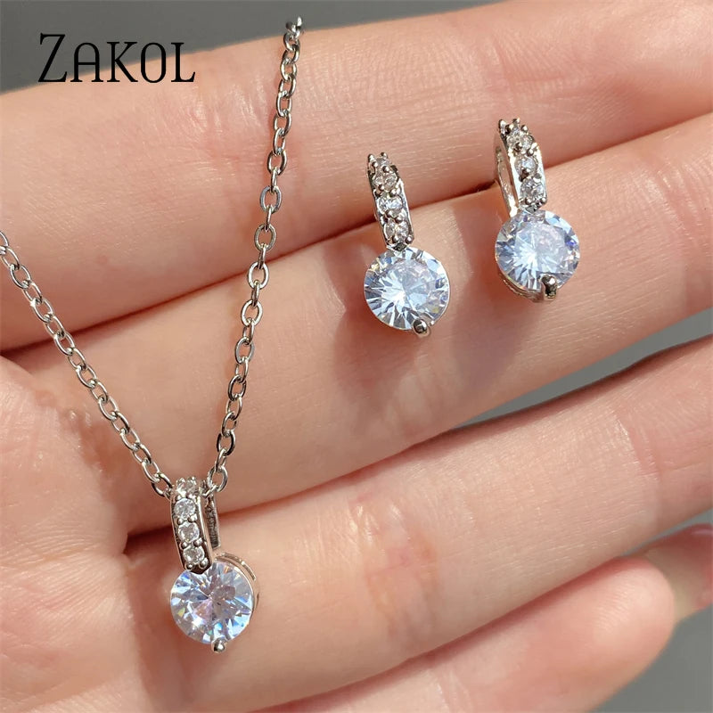 Elegant Bridal Jewelry Set | Clear Crystal Zirconia Necklace & Earrings