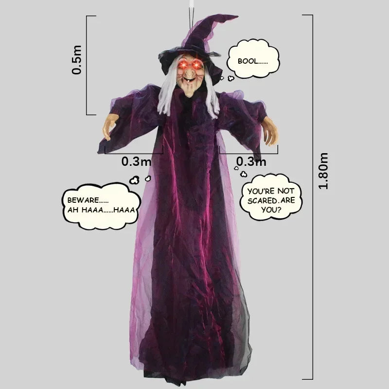 Hanging Witch Skeleton Decor | Scary Prop with Sound & Glowing Red Eyes