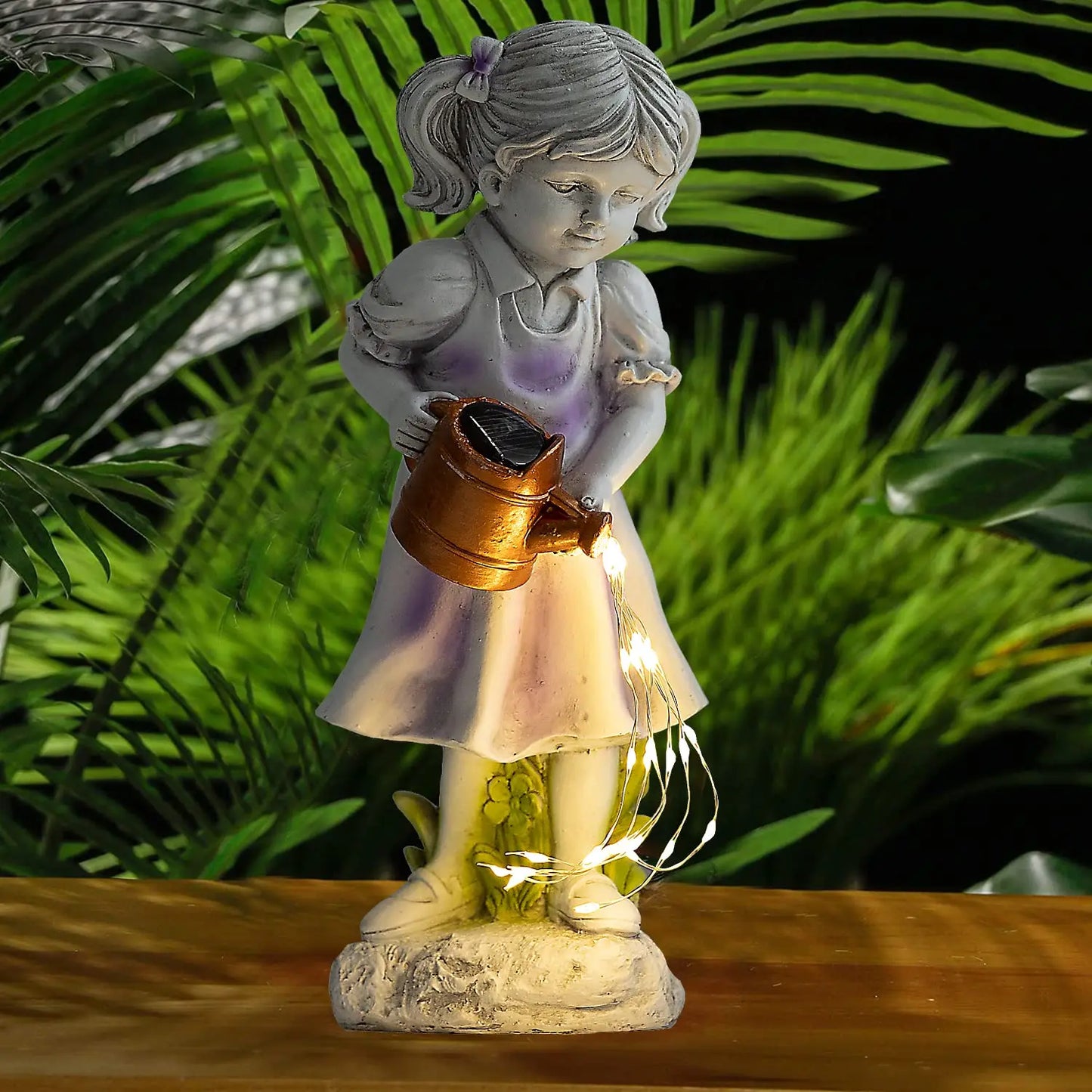 Fairy Garden Statues Girl Holding Kettle Outdoor Waterproof Resin Angel Figurines Ornament Yard Art For Patio Balcony Decor Gift