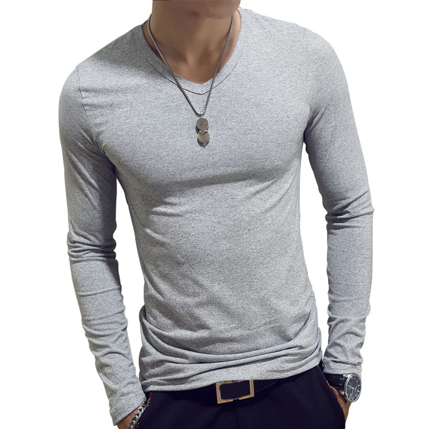 Men’s V-Neck Long Sleeve T-Shirt | Slim Fit Classic