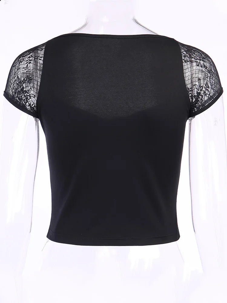 Gothic Vintage Lace Tee | Women’s Bodycon Mesh Top