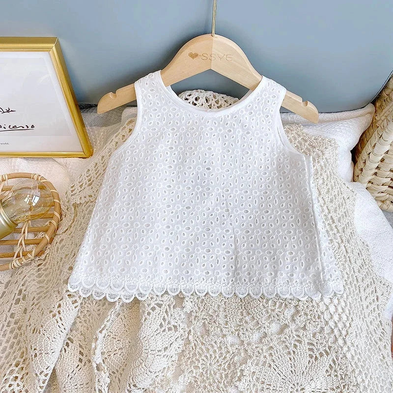 2025 Korean Kids Summer Set | Cotton Halter Vest & Denim Shorts
