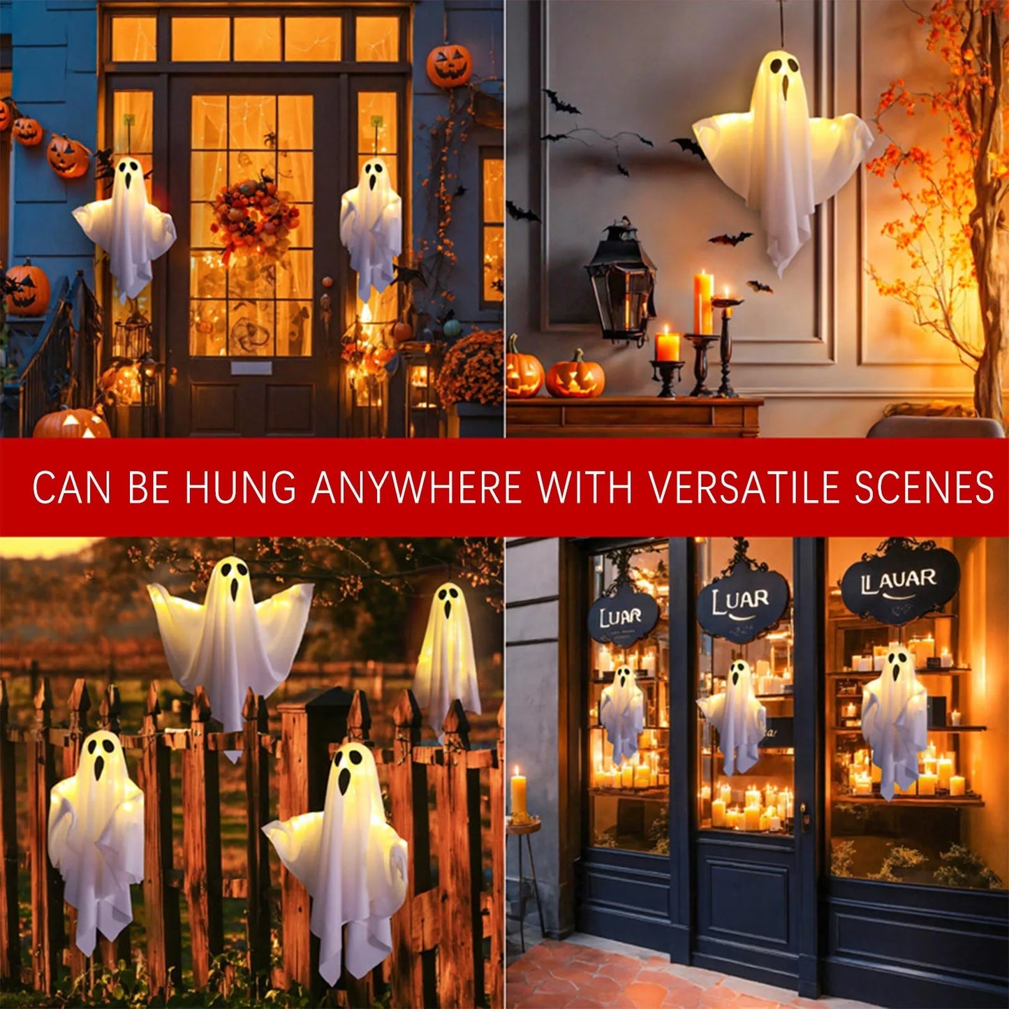 Light-Up Hanging Ghost | 50x40cm White Flying Decoration