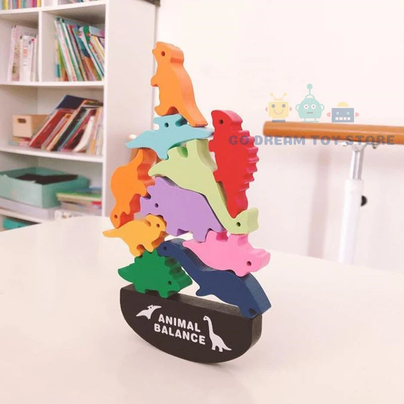 Wooden Balance Blocks | Animal & Dinosaur Montessori Stacking Toy