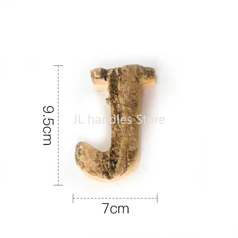 Wooden letter 'J' with dimensions on a white background