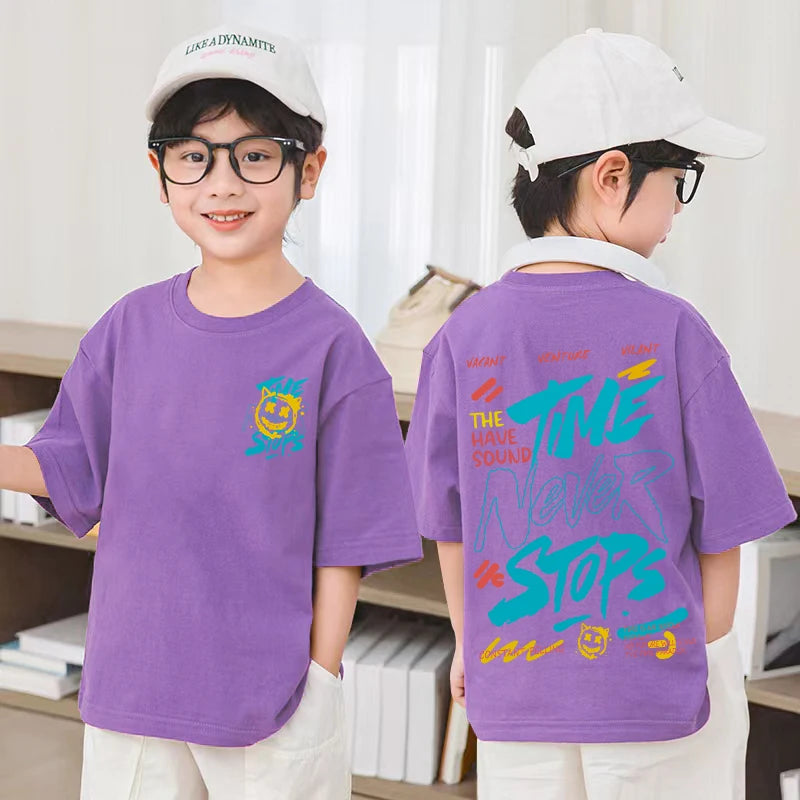 2025 Korean Kids Hip Hop T-Shirts | Boys Loose Cotton Short Sleeve Tees