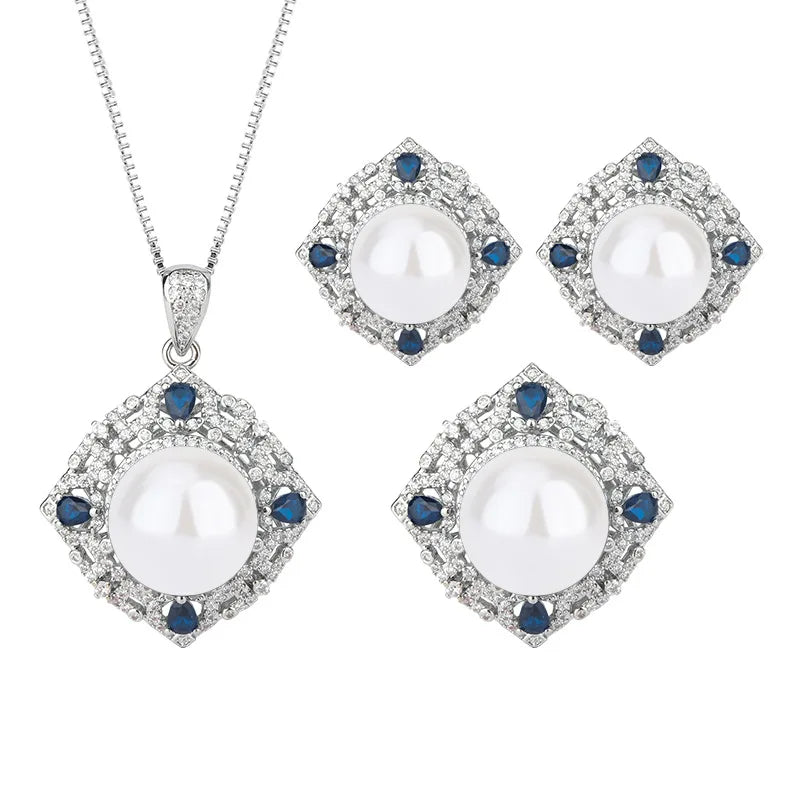 S925 Silver & 18K Gold Platinum Pearl Jewelry Set | Korean Sapphire