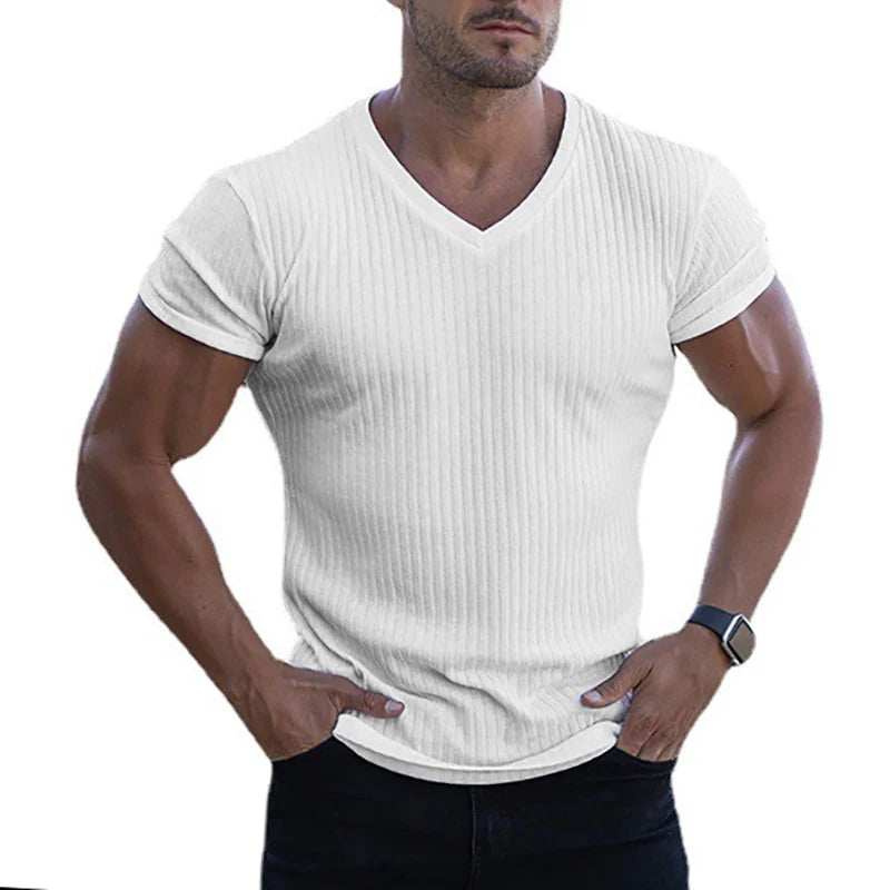 Men’s V-Neck Short Sleeve Slim Fit Sports T-Shirt