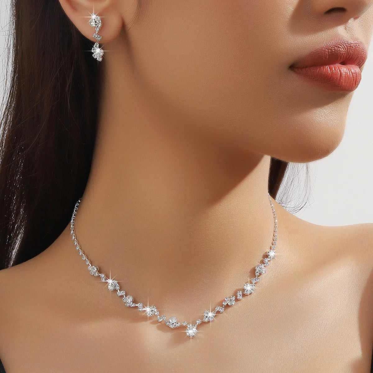 Women’s Fashion Necklace & Earrings Set | Rhinestone Bridal Jewelry