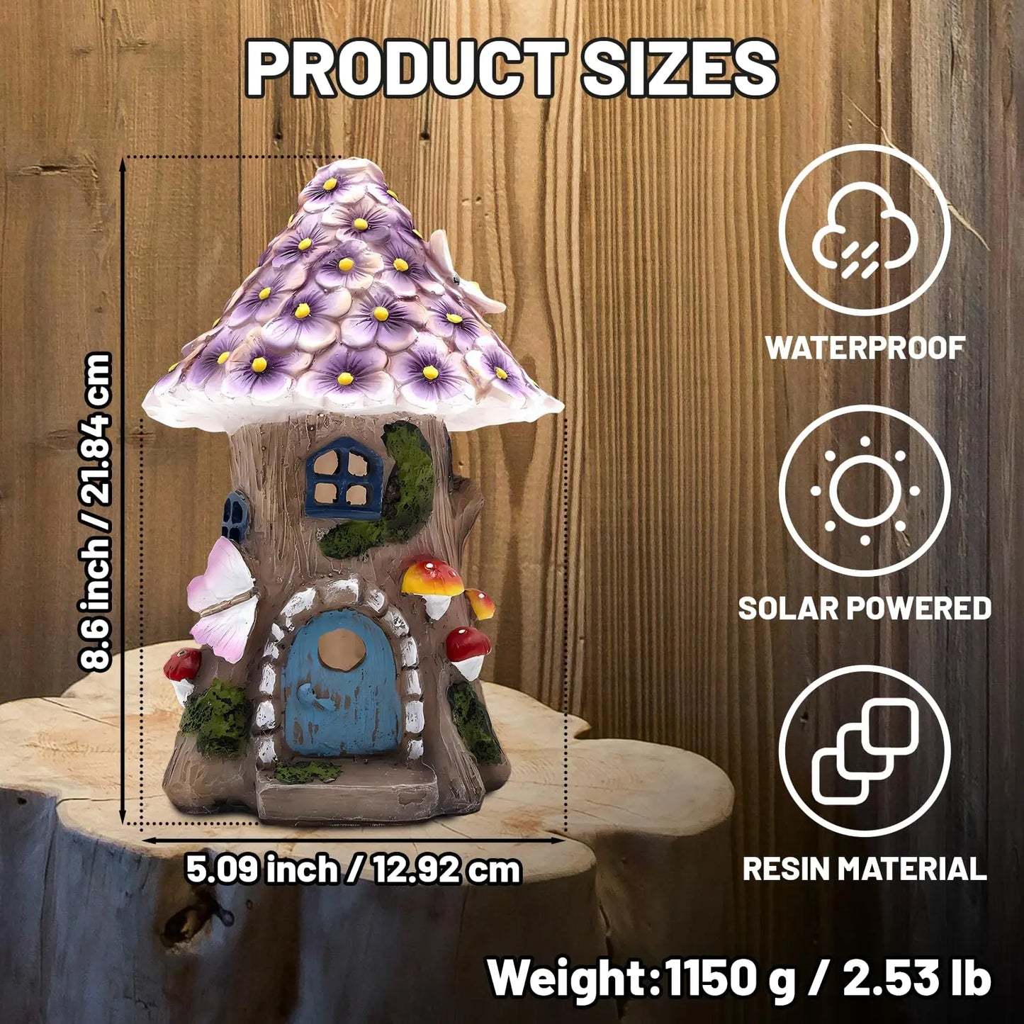 Fairy Garden House Solar Outdoor Statue, Light Up Mushroom Figurines Lawn Decorations for Yard, Fairies for Miniature House