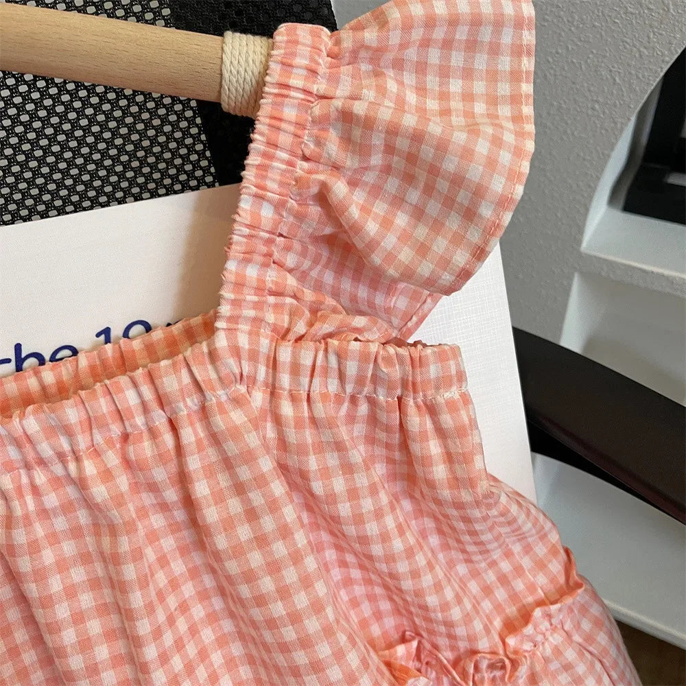 Girls’ Summer Two-Piece Set | Plaid Camisole & Wide Leg Trousers